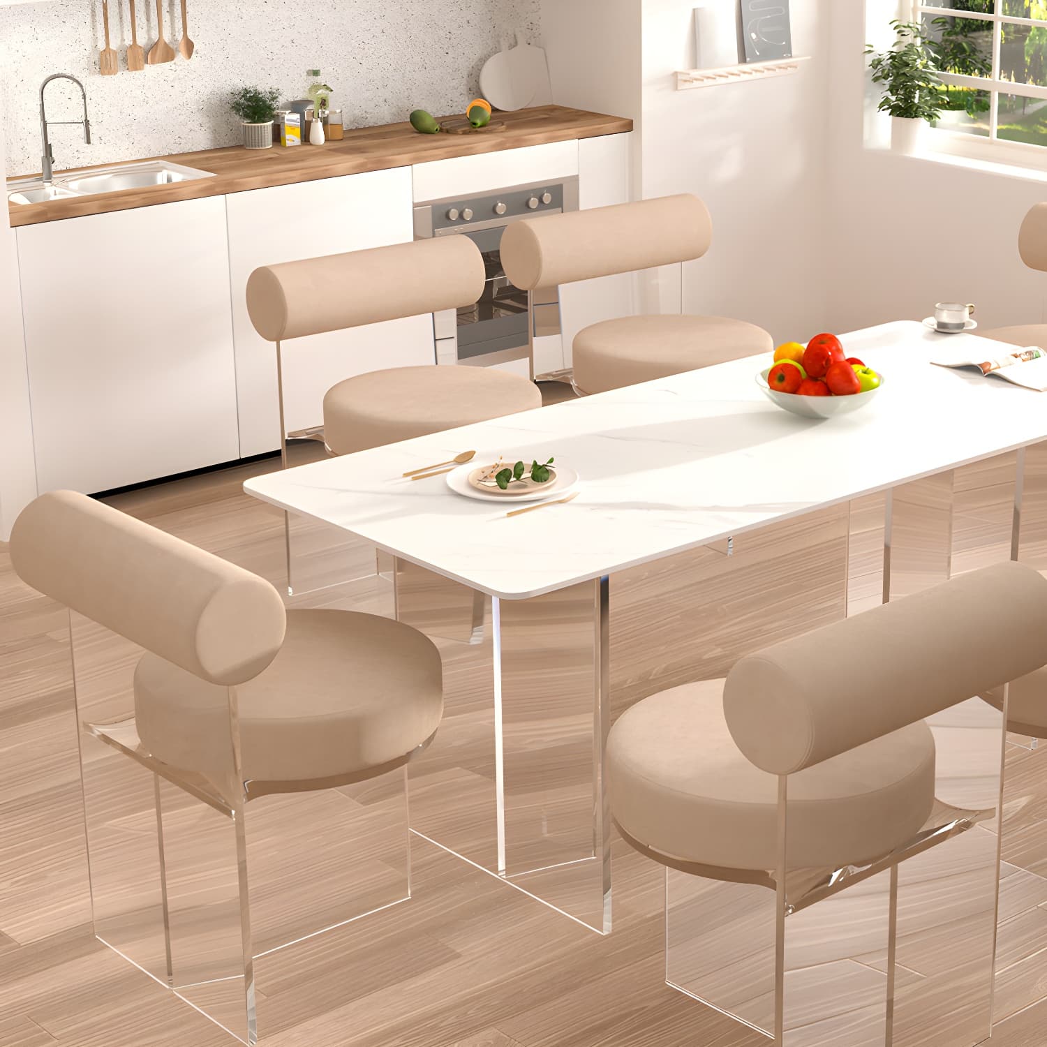 Modern Clear Leg Side Chair with Solid Back and Low Back Heights for Kitchen & Dining thumbnail 21