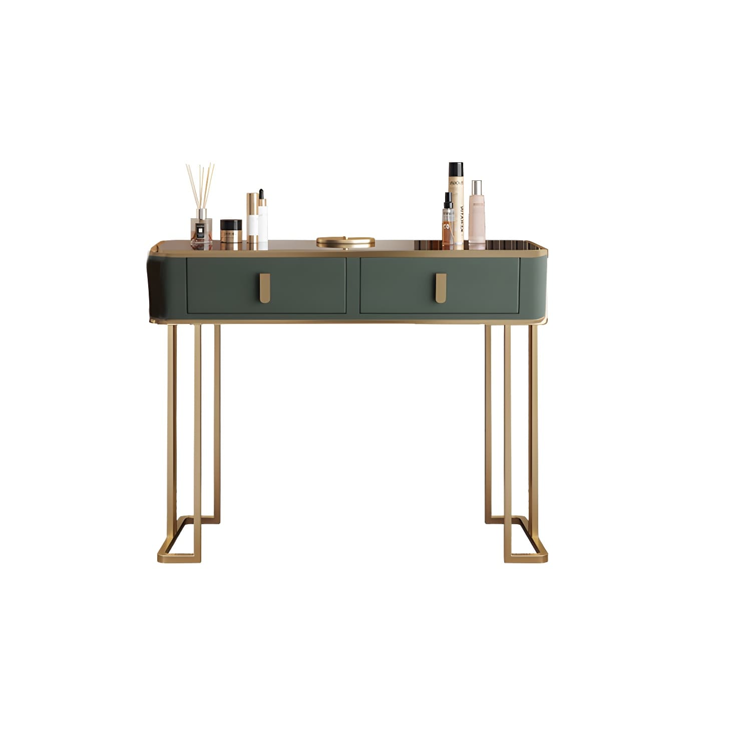 Glass Top Dressing Table Solid Wood Green Make-up Vanity with Drawers thumbnail 13