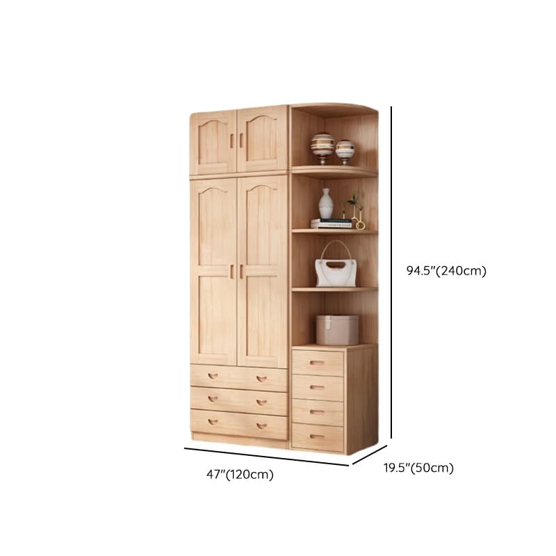 Modish Natural Color Reclaimed Wood Wardrobe Armoire with Soft Close Drawer, Soft Close Door thumbnail 29
