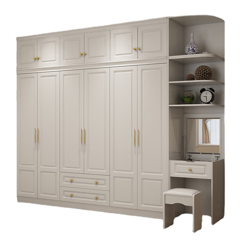 Art Deco Chalk Manufactured Wood Free Standing Interior Shelves Wardrobe with Soft Close Drawer and Hanging Rod thumbnail 5