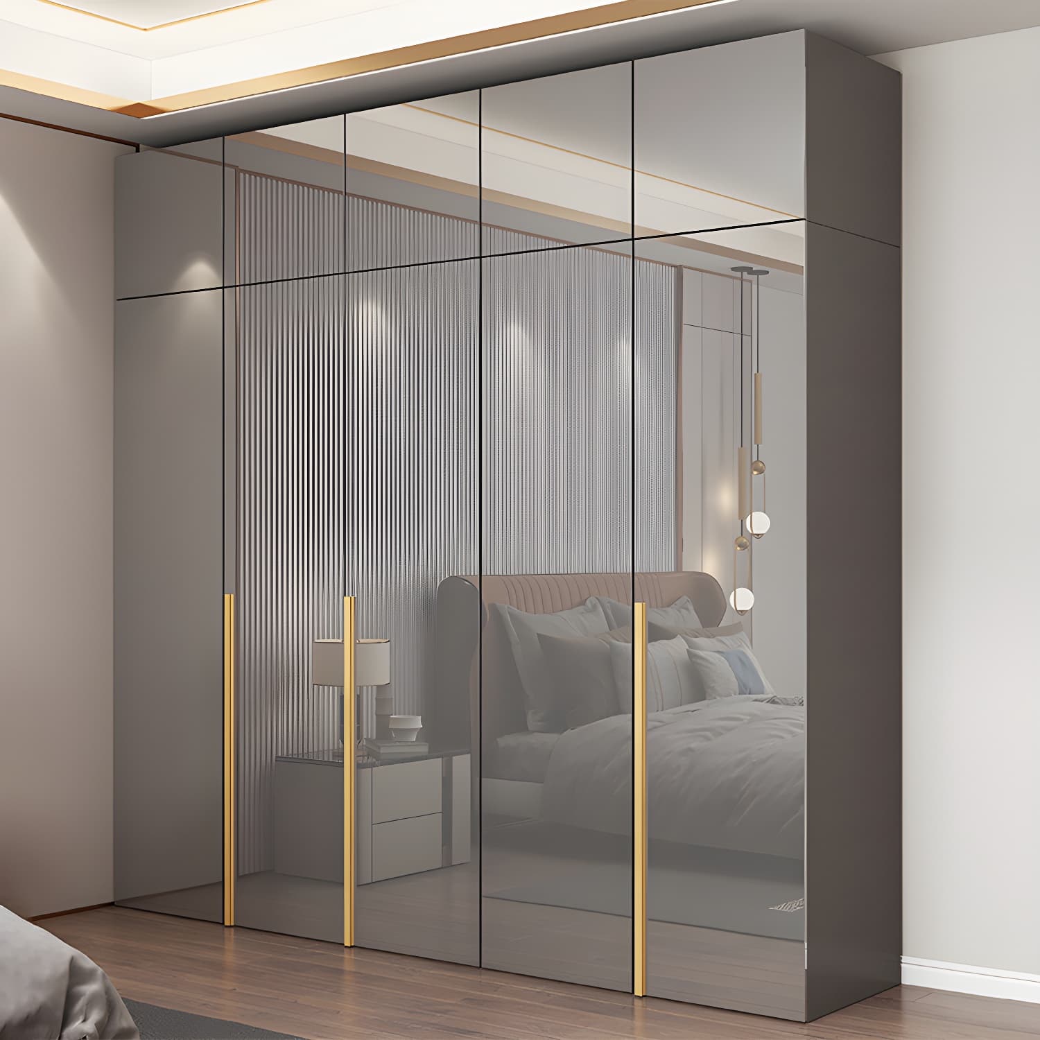 Engineered Wood Wardrobe Closet with Shelves Modern Wardrobe Cabinet for Home thumbnail 3