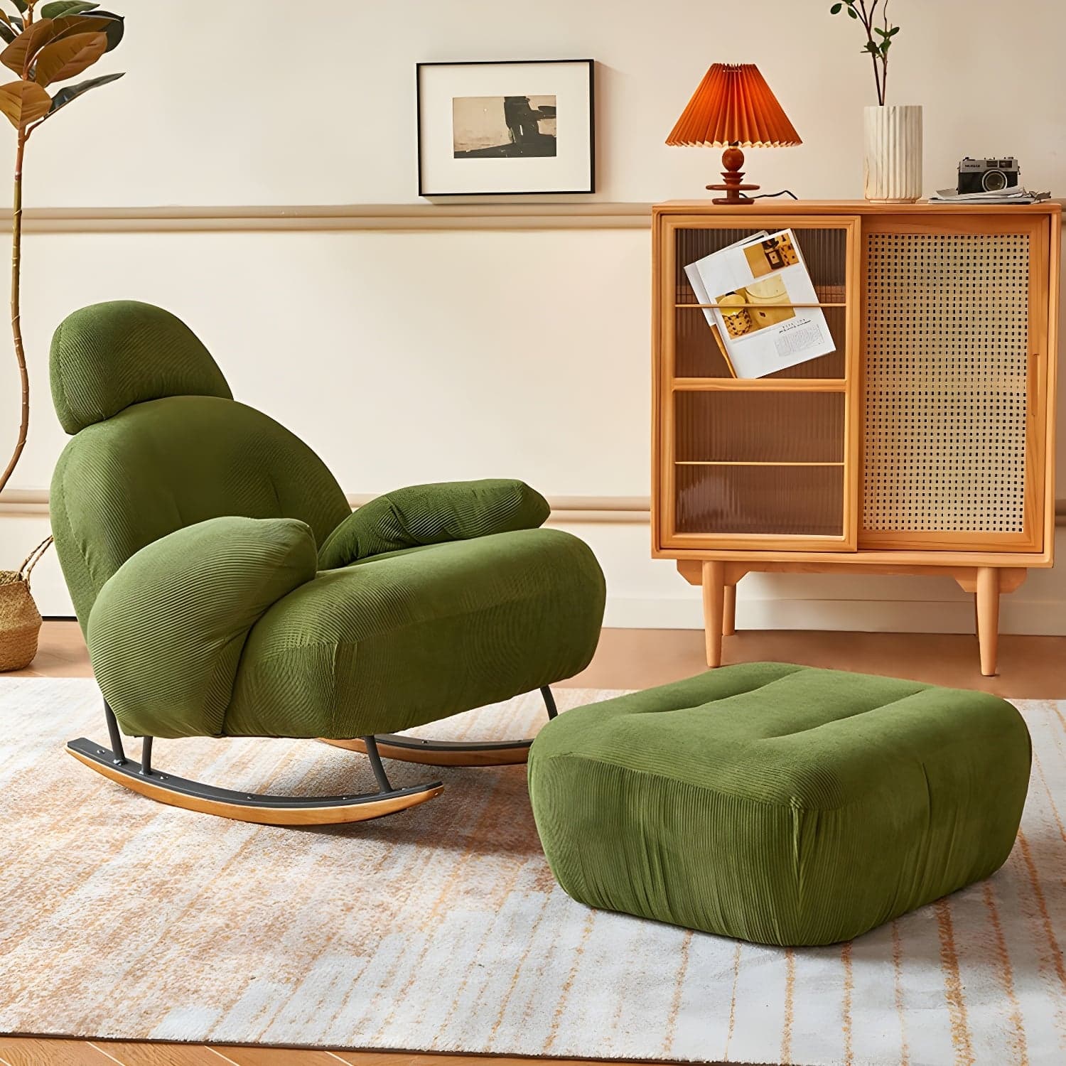Rocking Accent Chair Solid Wood Contemporary Living Room Spindle thumbnail 3