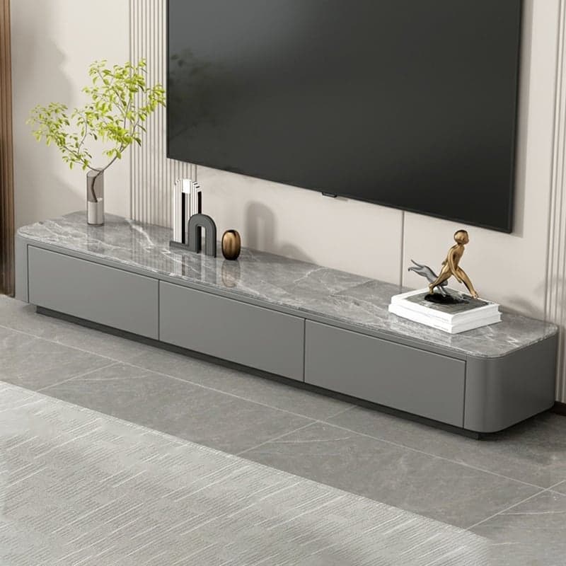 Stone Low TV Stand with Soft-close Drawers and Cable Management thumbnail 1