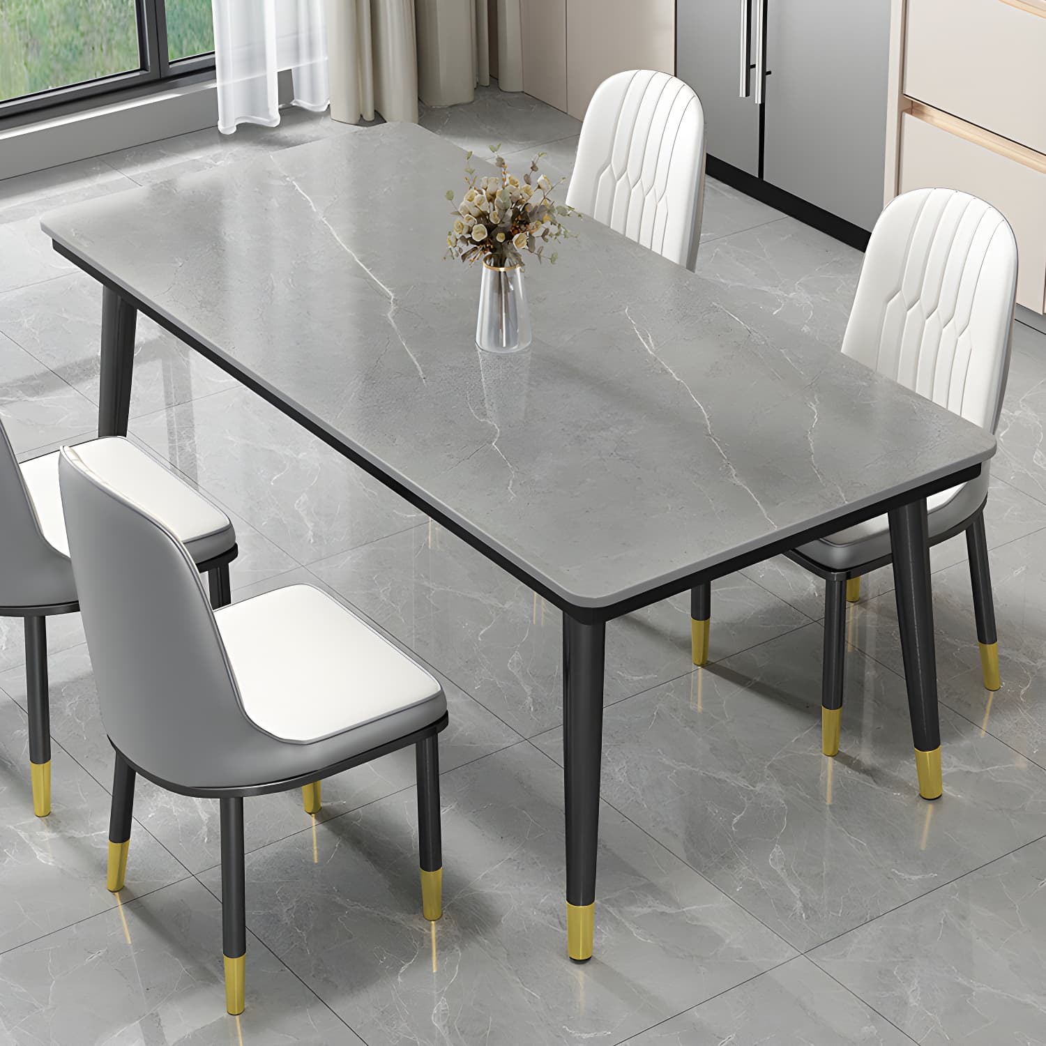 Industrial Standard Rectangle Shape Dining Table Sintered Stone Top Dining Table for Kitchen thumbnail 5