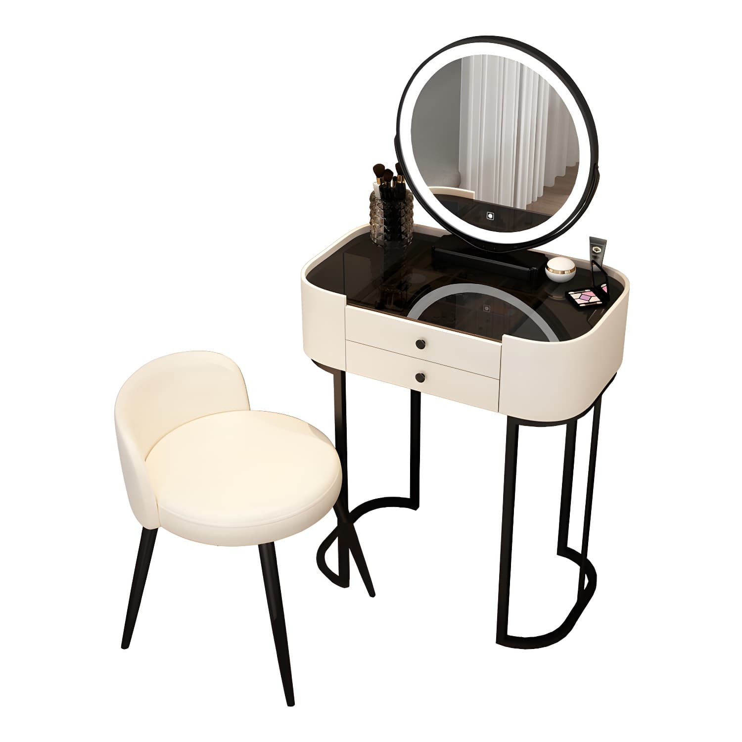 Contemporary Bedroom Makeup Vanity Desk Glass Vanity Dressing Table with Stool thumbnail 9