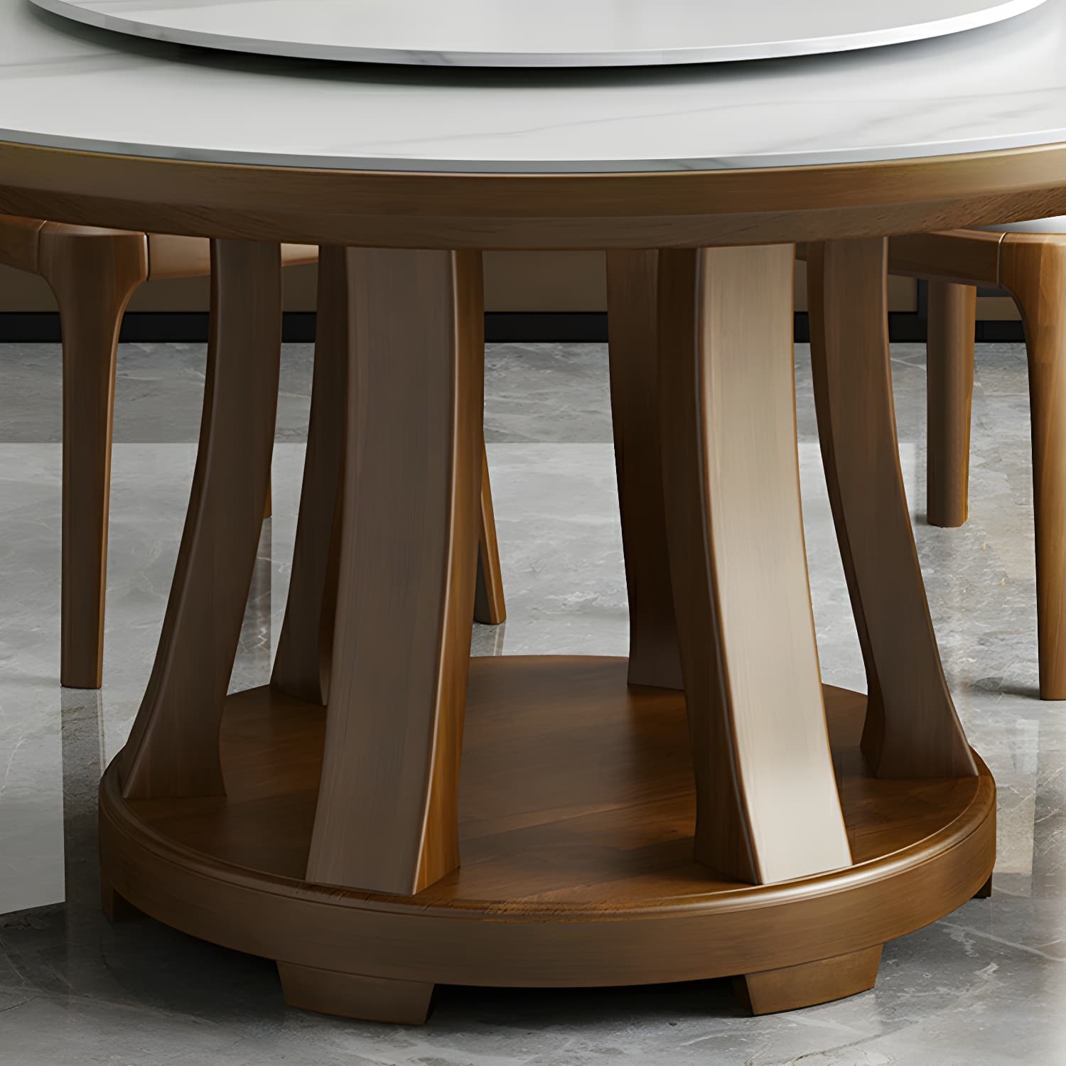 Modern Wood Dining Table Set with White Table top and Solid Wood Brown Base thumbnail 7