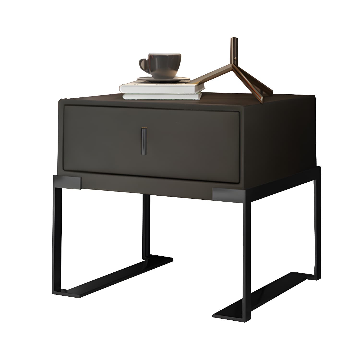 Leather 1 Drawer Nightstand Contemporary Night Table with Metal Legs thumbnail 13