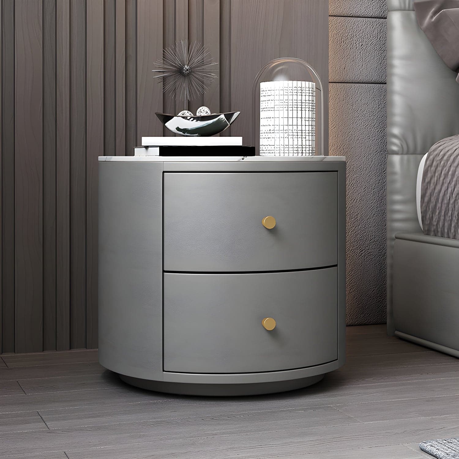 Modern Faux Leather Nightstand Table Solid Wood Drawer Storage Bed Nightstand thumbnail 1