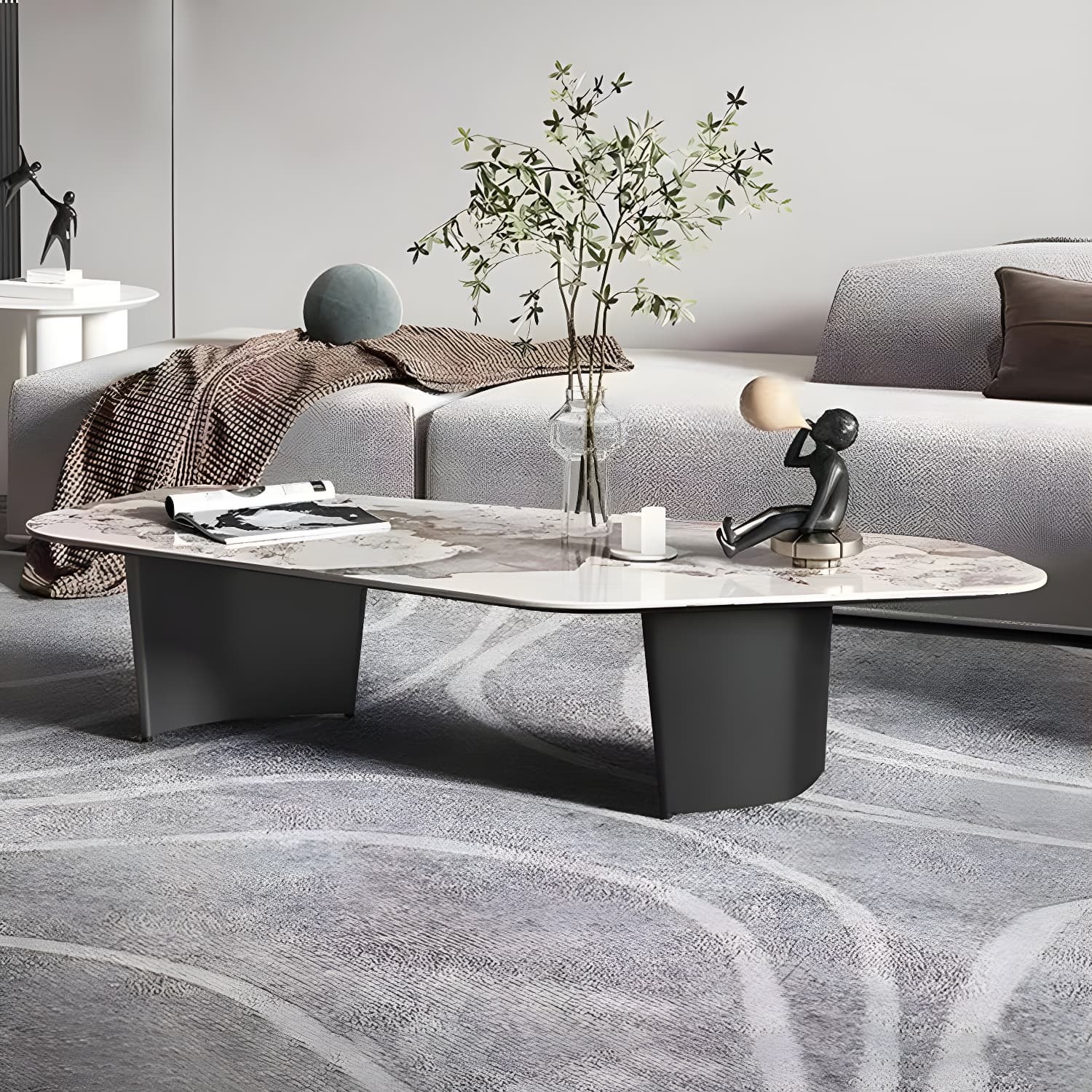 Glam Irregular Slate Top Cocktail Table Sled 15.7" H Coffee Table thumbnail 3