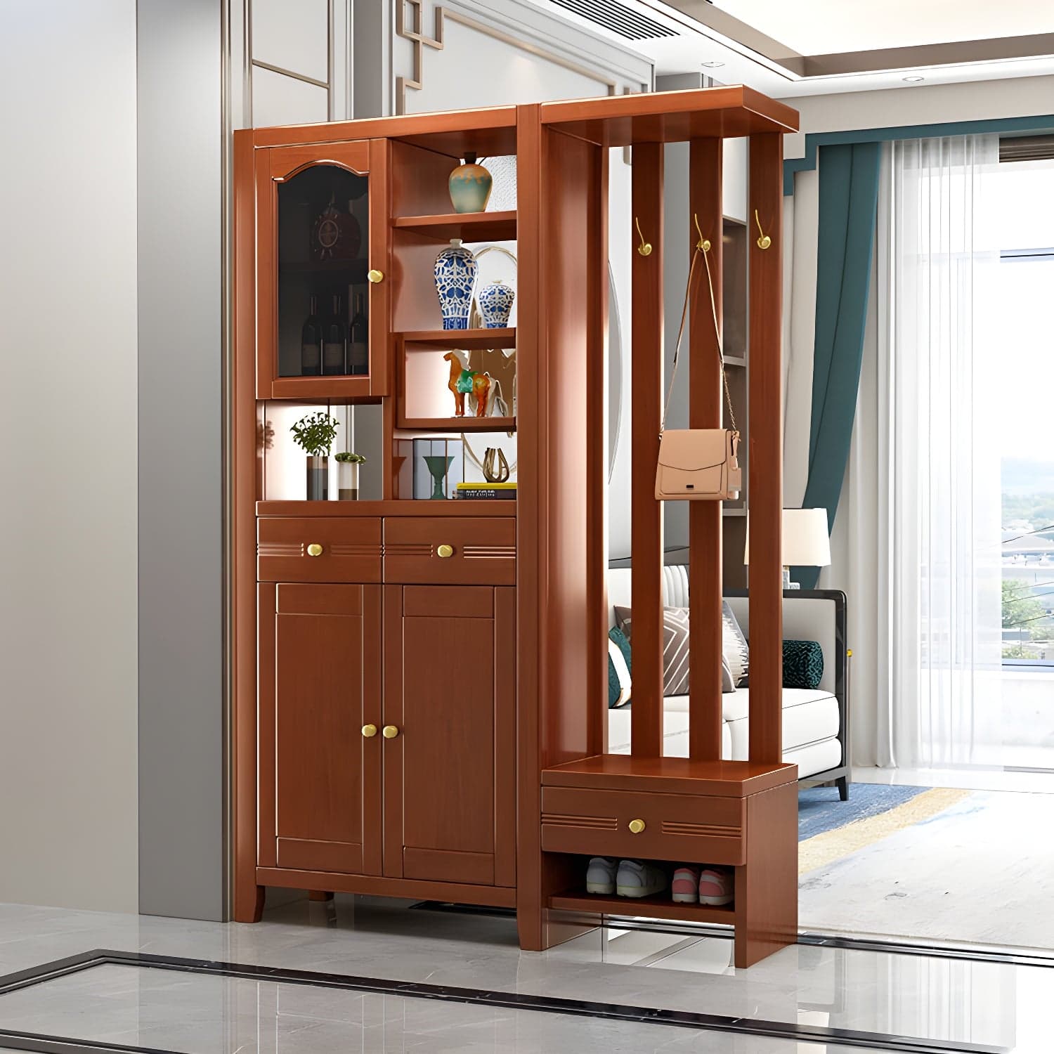 Solid Wood Modern Accent Cabinet with Doors and Drawers for Living Room thumbnail 1