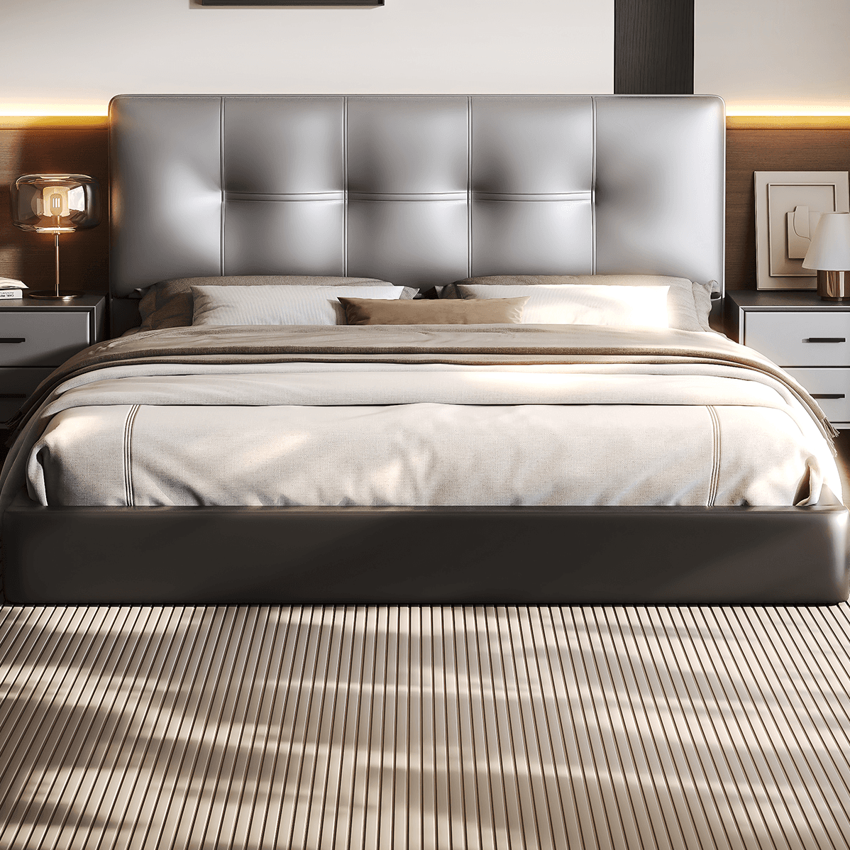 Simplistic Style Panel Headboard with No Distressing, Piled Tufted Rectangular Shape for King/Queen/Full Bed, Featuring Sponge Upholstery and Standard Height thumbnail 9