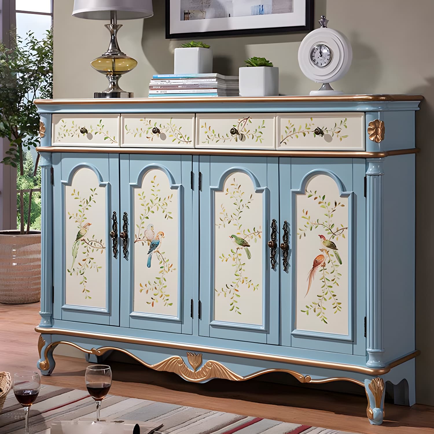 Glam Style Wood Sideboard with Drawers Dining Server for Kitchen thumbnail 6