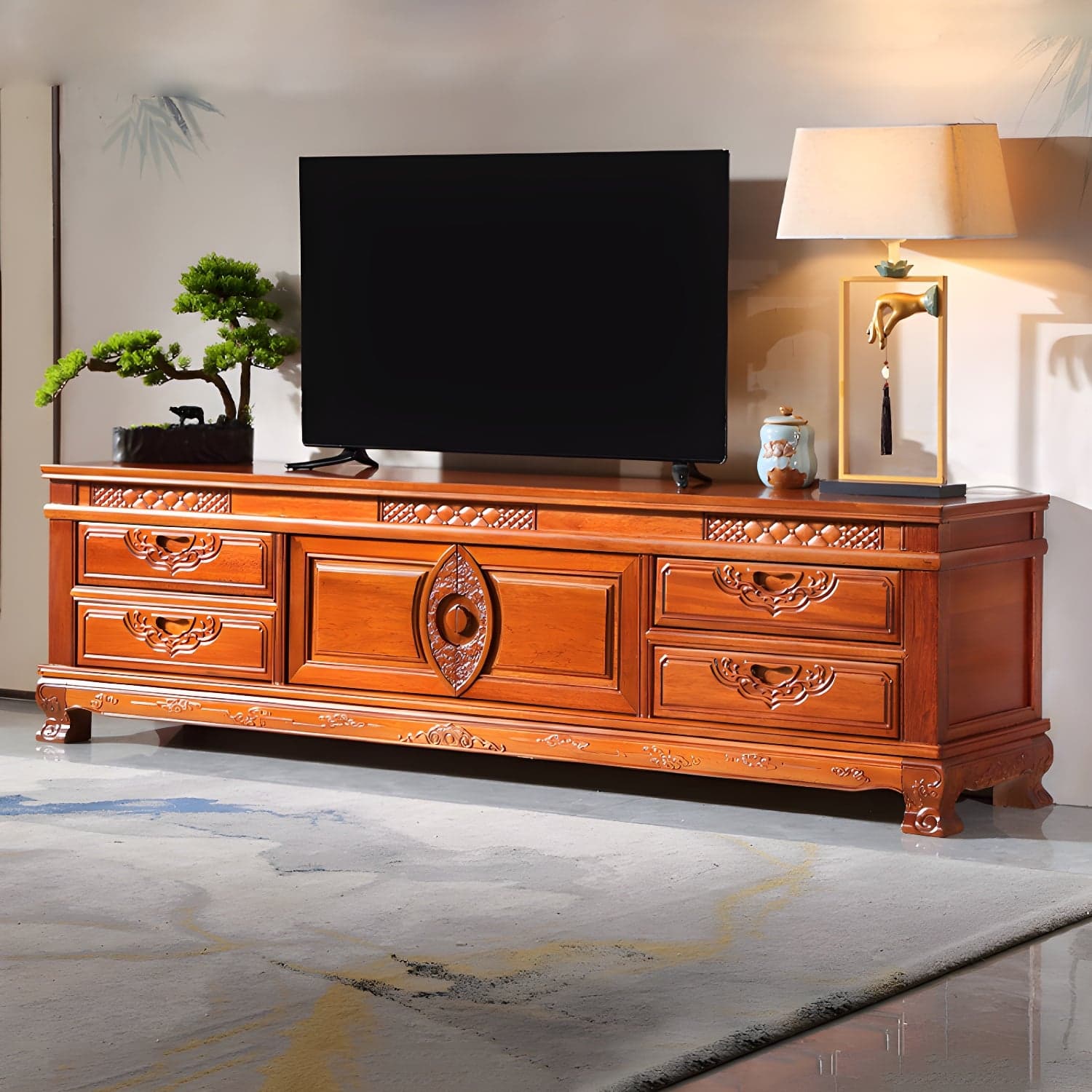 Wooden TV Cabinet Classical Storage TV Stand for Living Room thumbnail 2