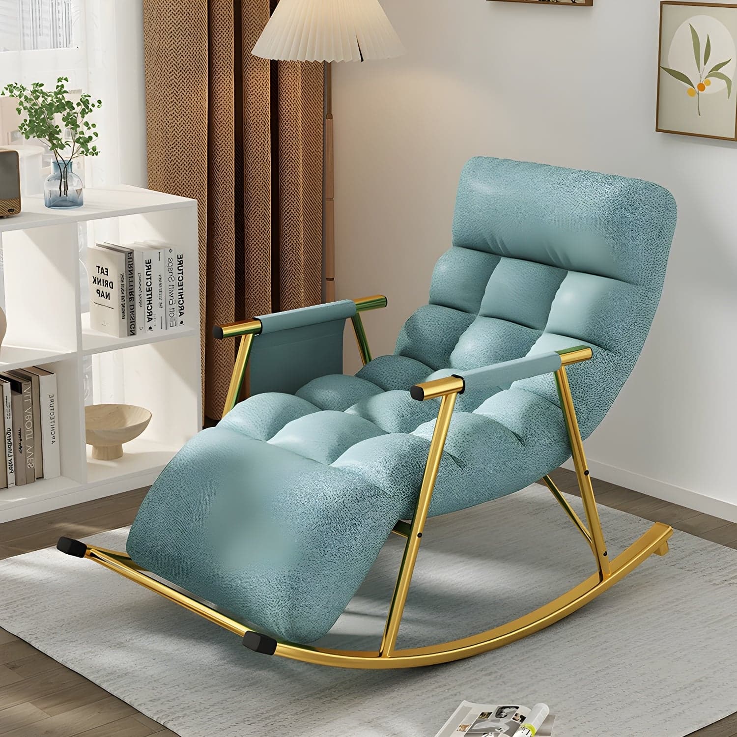 Chic Indoor Modern Rocking Chair - Upholstered, with Tuft and Track Arms, Seats One thumbnail 5