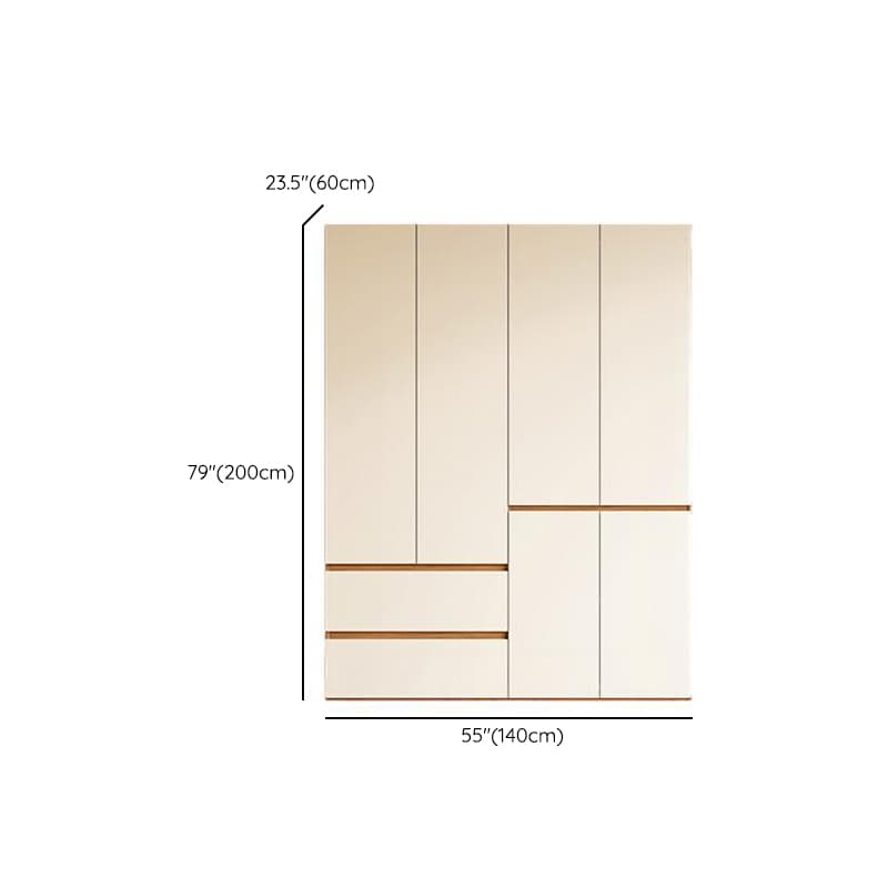 White Minimalist Manufactured Wood Wardrobe Closet with 2 Drawers, Soft Close Door, Interior Shelves, and Clothing Rod thumbnail 8