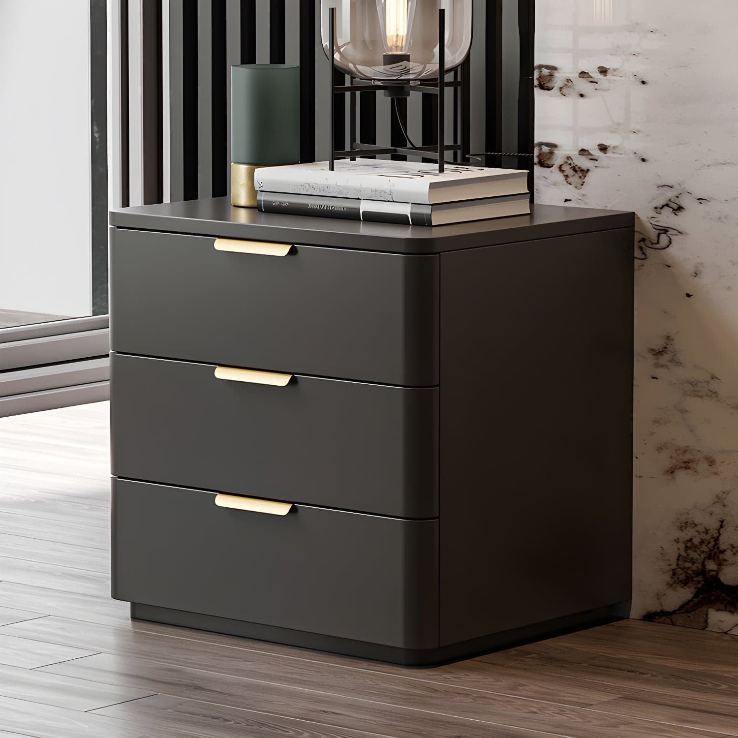 Contemporary Accent Table Nightstand Leather Nightstand with 3 Drawers thumbnail 5