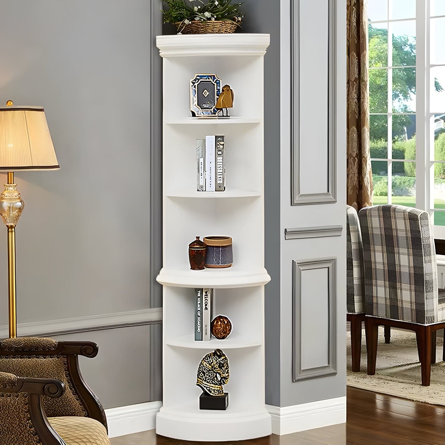 Solid Wood Triangle Corner Cabinet in Rubber Wood with Storage Shelves thumbnail 3