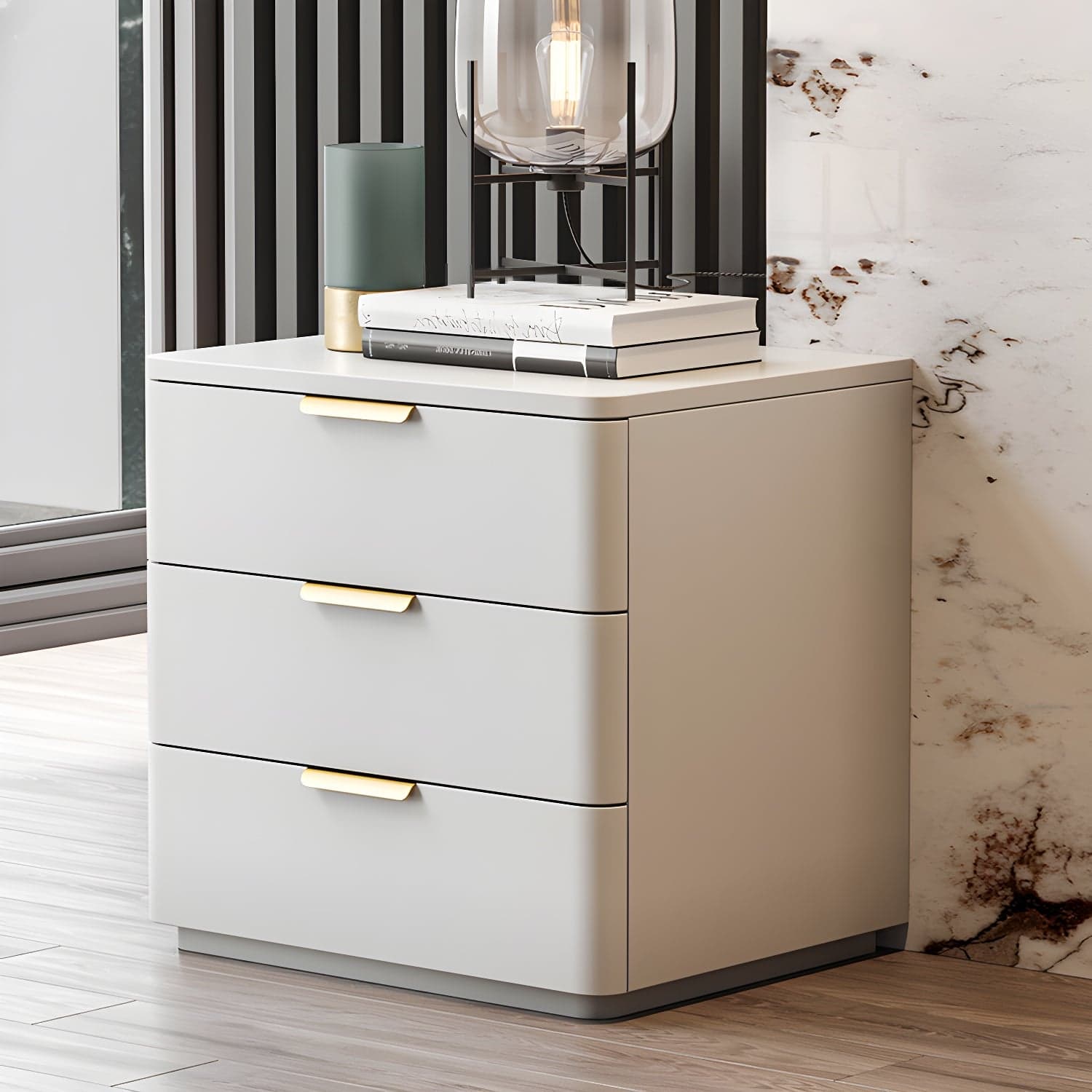 Contemporary Accent Table Nightstand Leather Nightstand with 3 Drawers thumbnail 8