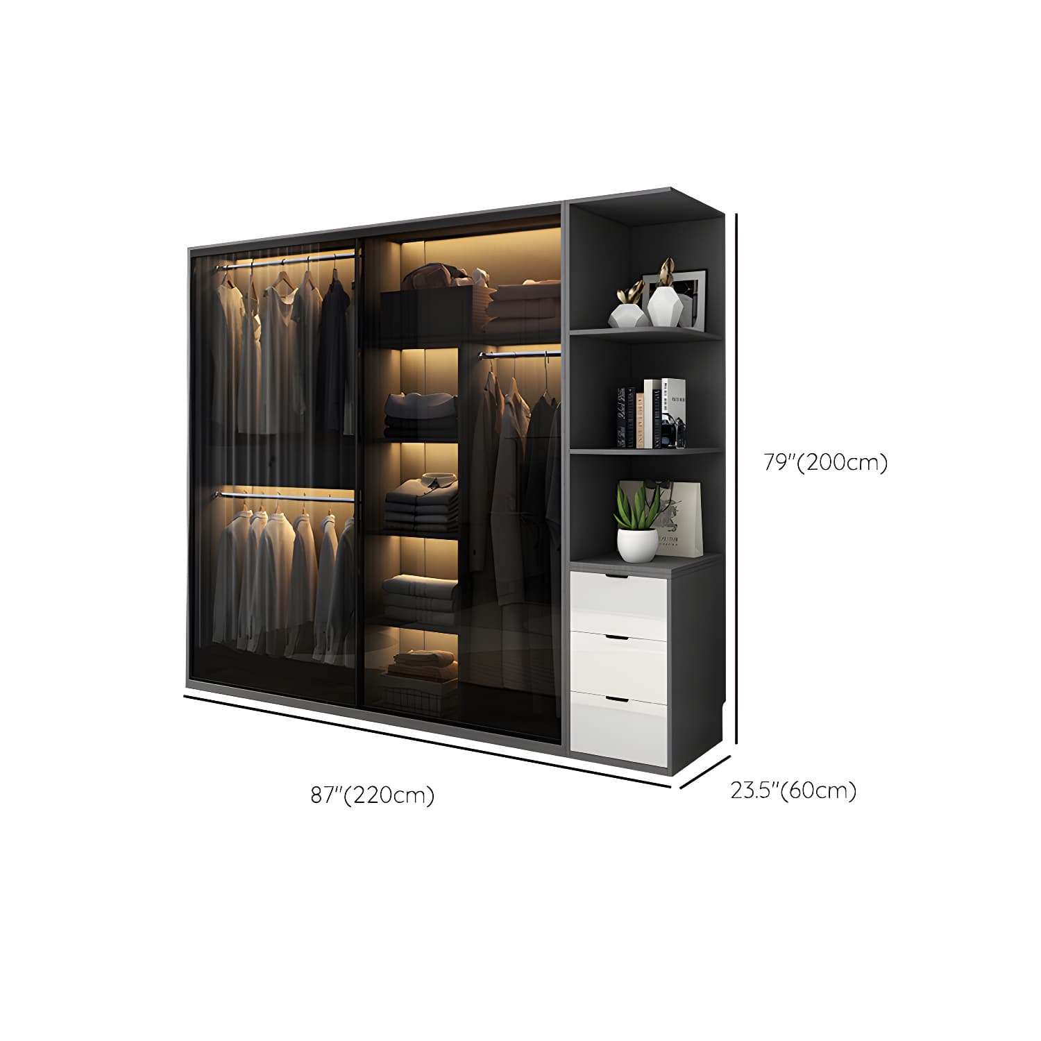 Glass and Wood Wardrobe Armoire Contemporary Wardrobe Cabinet thumbnail 22