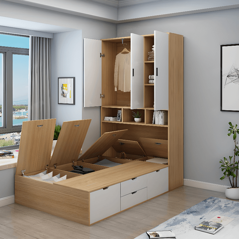 Natural Color Solid Color Storage Included with 4 Storage Boxes and Wardrobe for Bedroom thumbnail 4