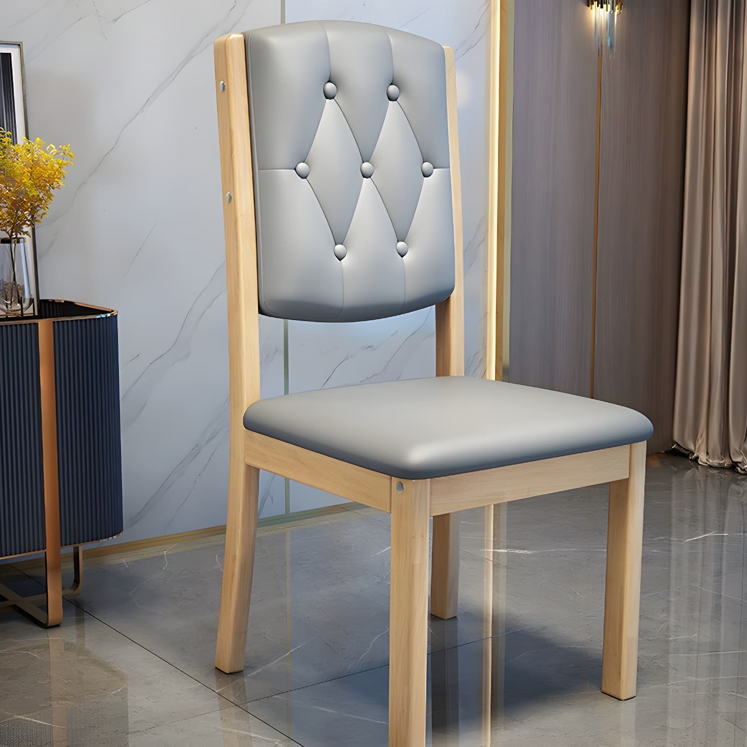 Matte Finish Leather Side Chair with Solid Wood Base for Home thumbnail 21