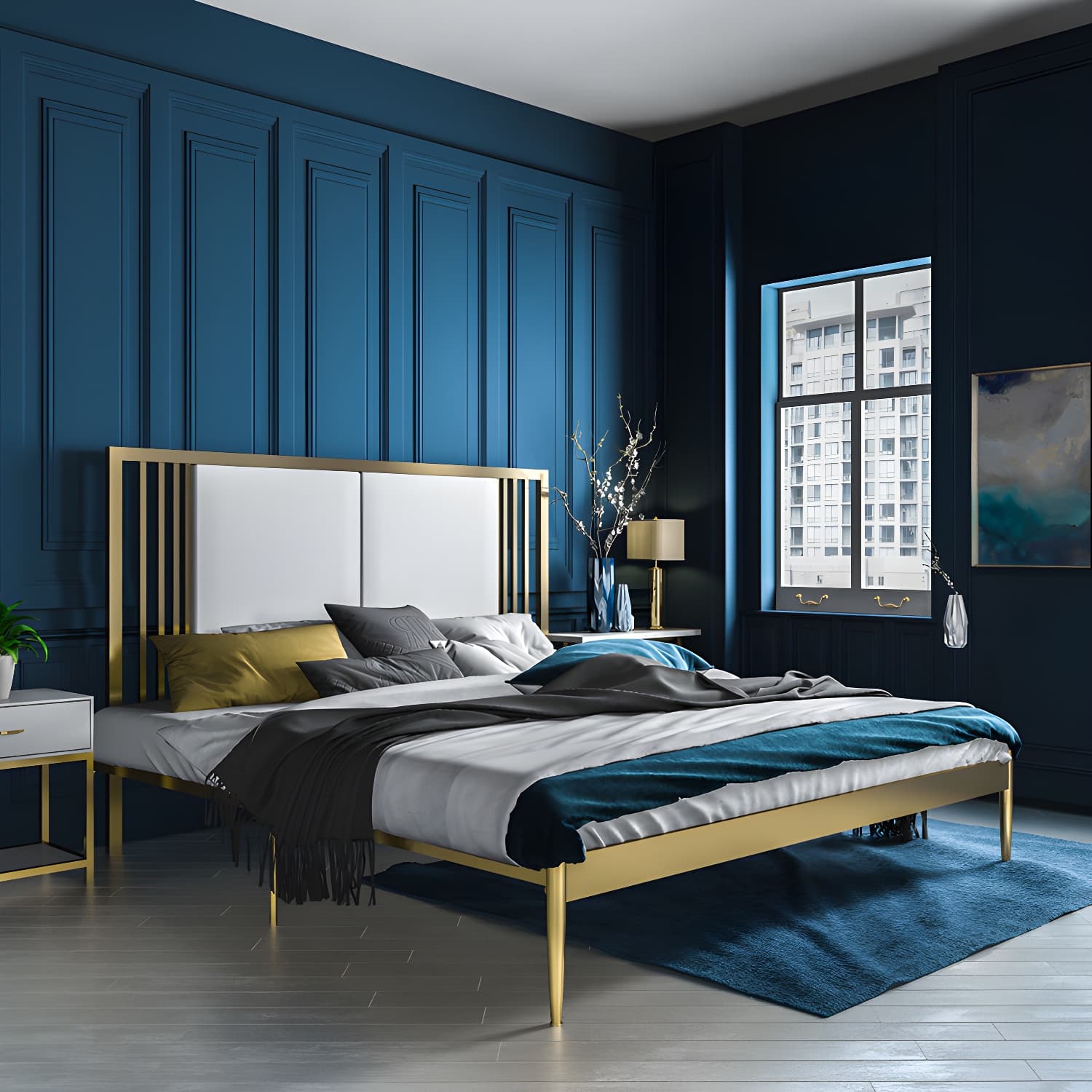 Metal Open-Frame Bed Contemporary Standard Bed with Custom Gold Legs thumbnail 5