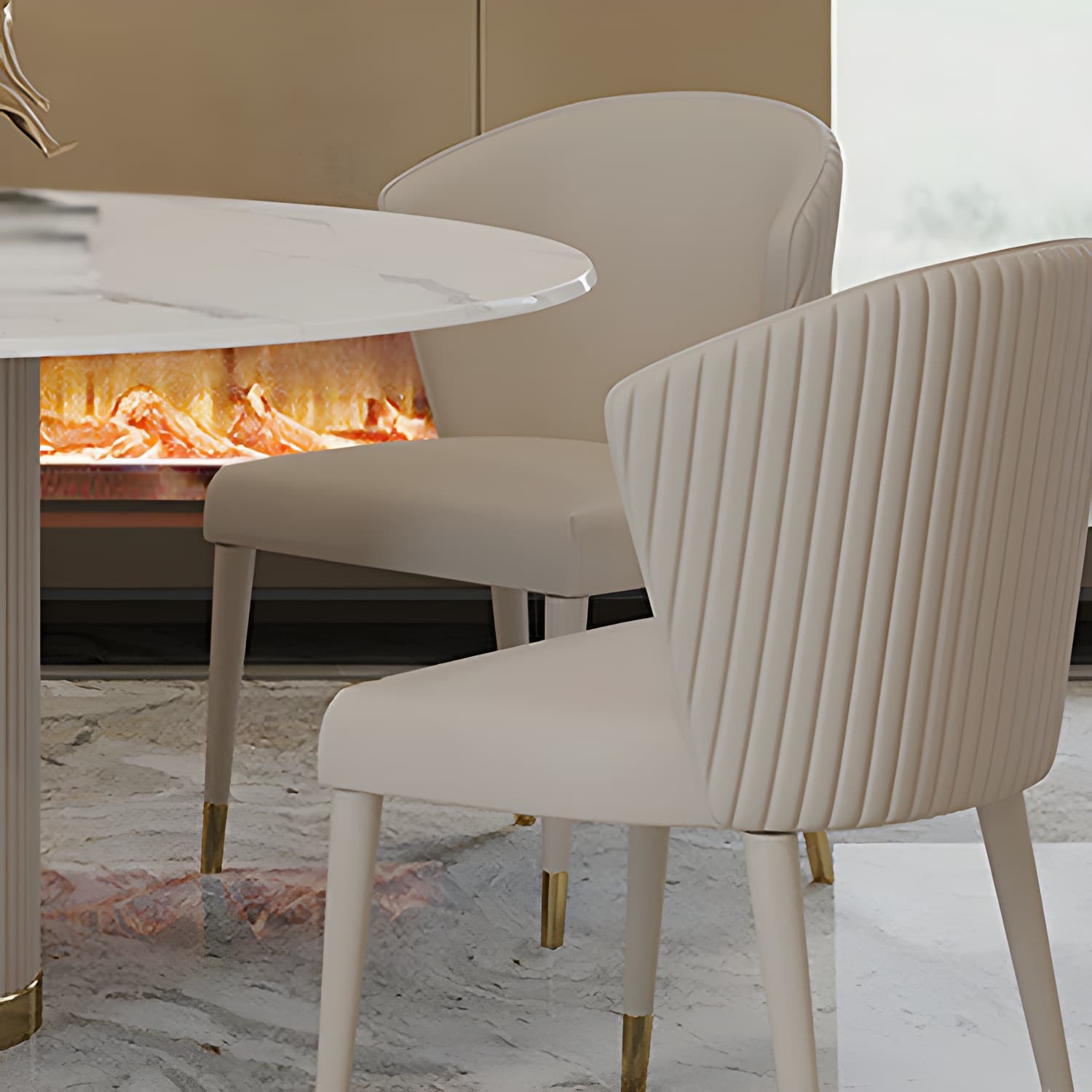 Modern 1/4/5/7 Pieces Round Dining Set Sintered Stone Dining Table Set with Leather Chairs thumbnail 9