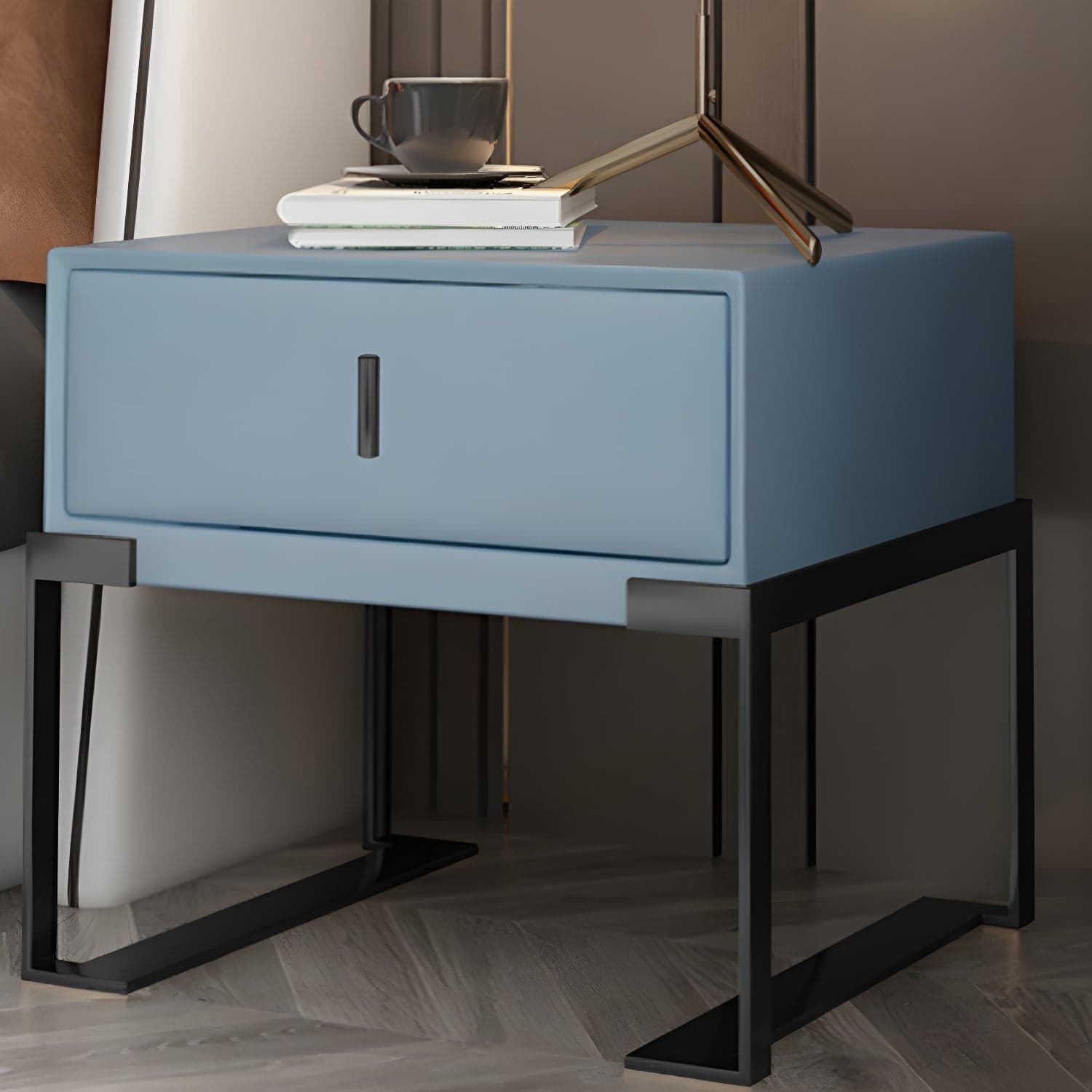 Leather 1 Drawer Nightstand Contemporary Night Table with Metal Legs thumbnail 12