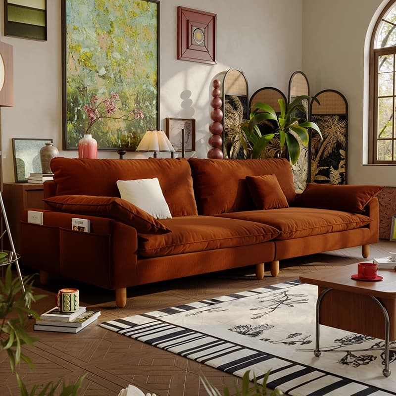 Gray/Sage/Amber Color Standard Sofa with Armrest and 4 Pillows for Drawing Room thumbnail 3