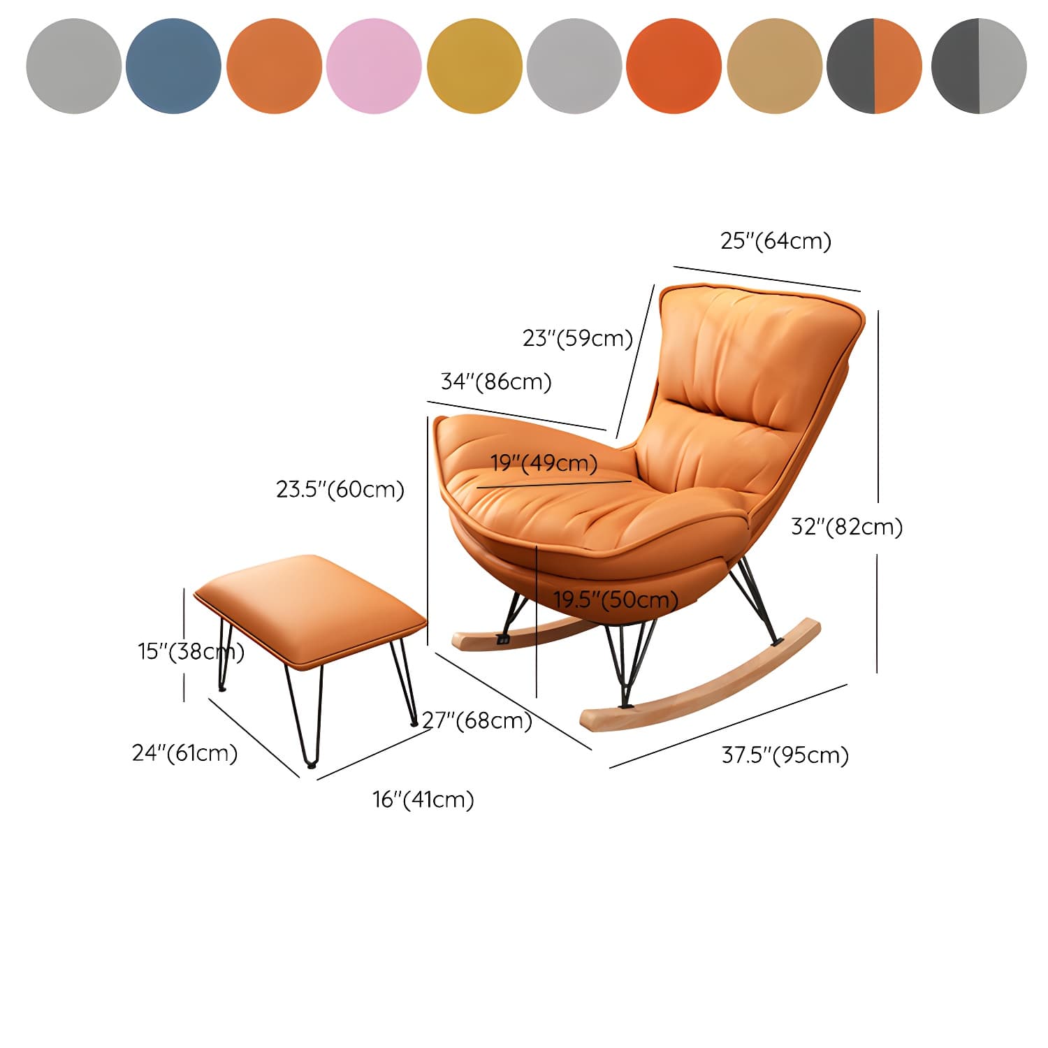Glam Rocking Accent Chair Upholstered Antique Finish Rocking Chair with Ottoman thumbnail 16
