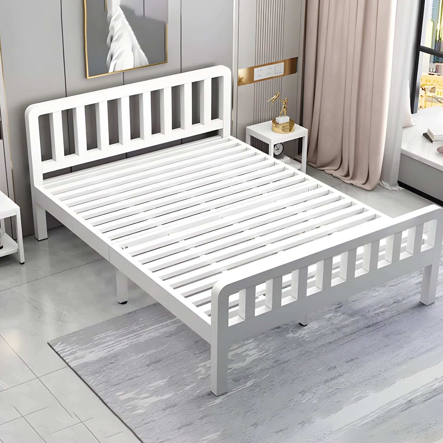 Contemporary Metal Bed Frame Solid Color Slat Bed with Custom Gold Legs thumbnail 6