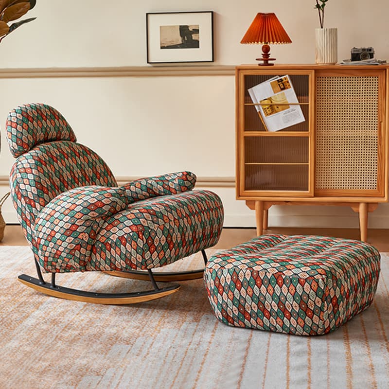 Rocking Chair Couch with Round Arm, Ottoman, Rear Back, Stationary - image 9