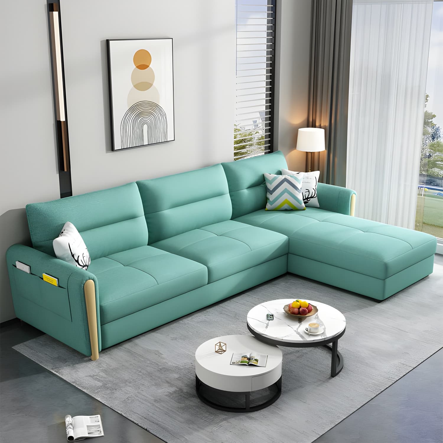 Grey Green Sectional Sofa with Under Seat Storage for Home and Room thumbnail 2