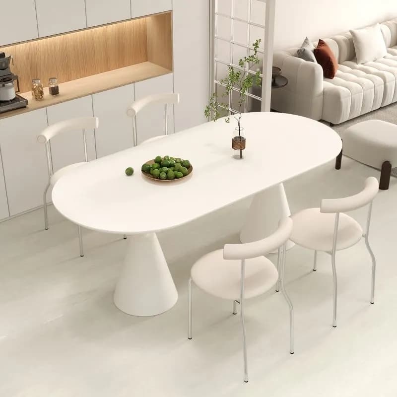 Simplistic Dining Table with Chalk Stone Top, Fixed Table, Seats 4 to 8, Scratch-immune thumbnail 4