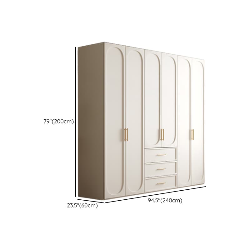White Minimalist Manufactured Wood Wardrobe Closet with 3-Drawer, Soft Close Door, Interior Shelves, and Clothing Rod thumbnail 13