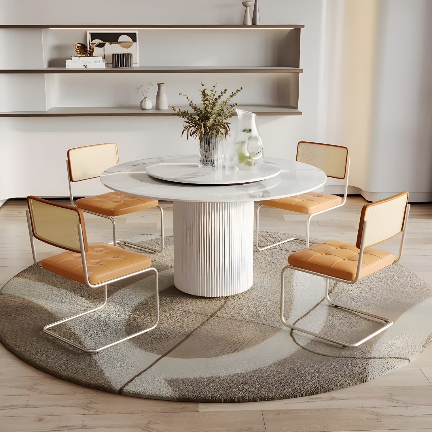 Modern 1/4/5/7 Pieces Dining Set Round Stone Dining Table for Kitchen thumbnail 1