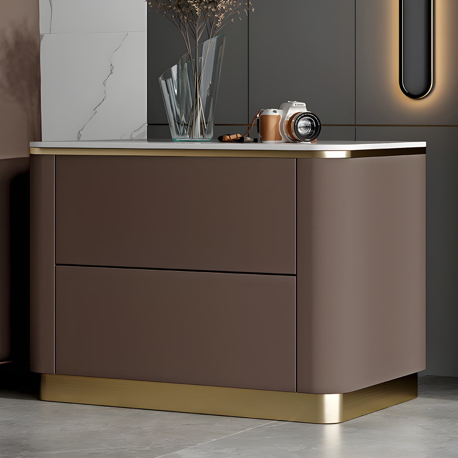 Glam Solid Wood Leather Outer Frame Accent Table Nightstand Drawer Storage Night Table thumbnail 14