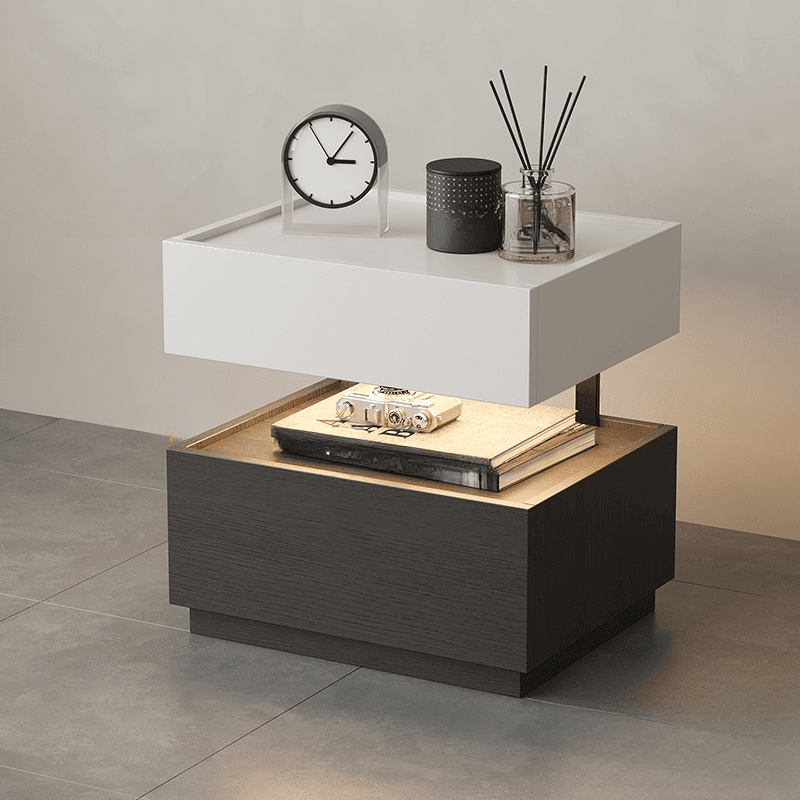 Organic Modern Nightstand With Drawer Organization with Particle Board Wood Countertop and Illuminating Lighting thumbnail 14