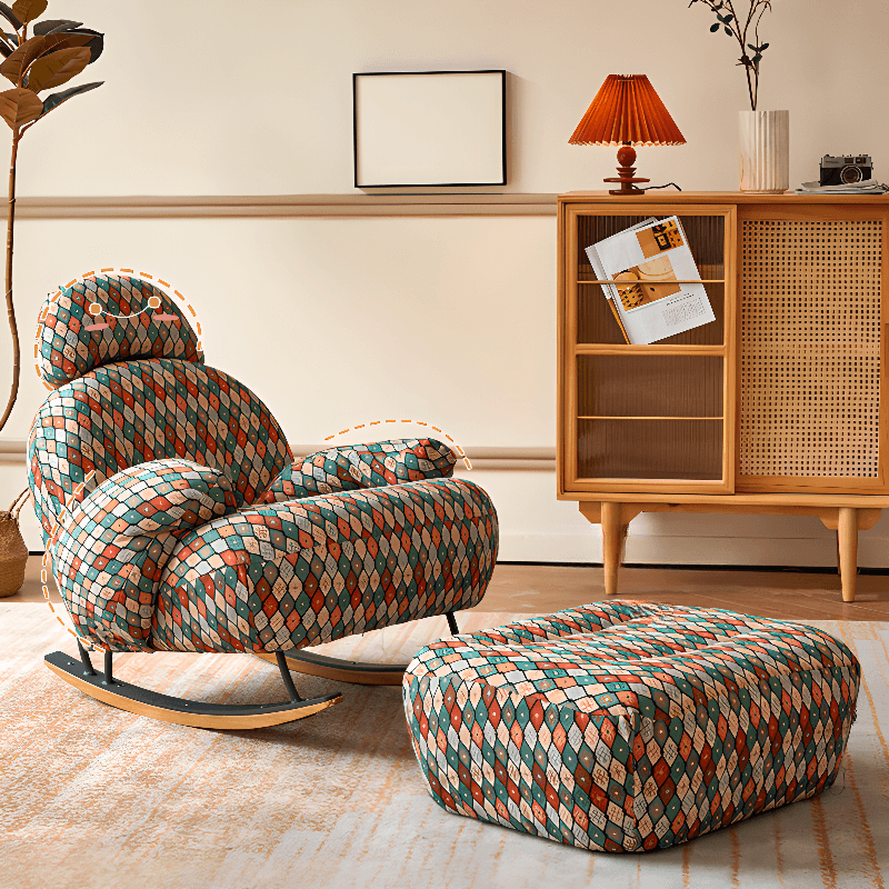 Rocking Chair Couch with Round Arm, Ottoman, Rear Back, Stationary - image 10