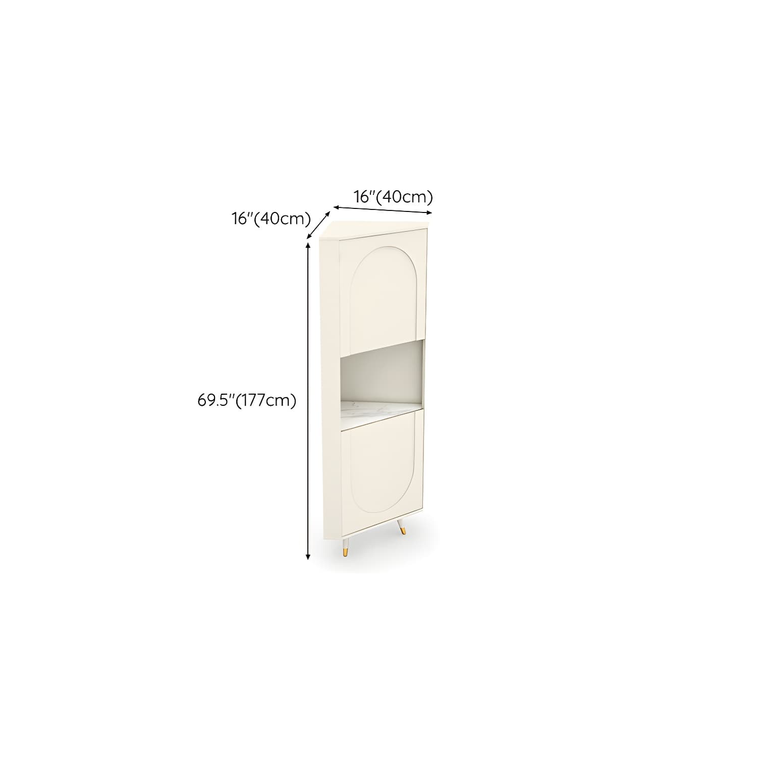 Modern White Corner Accent Cabinet with Stone Counter Top, 2 Cabinets, and 6 Shelves thumbnail 13