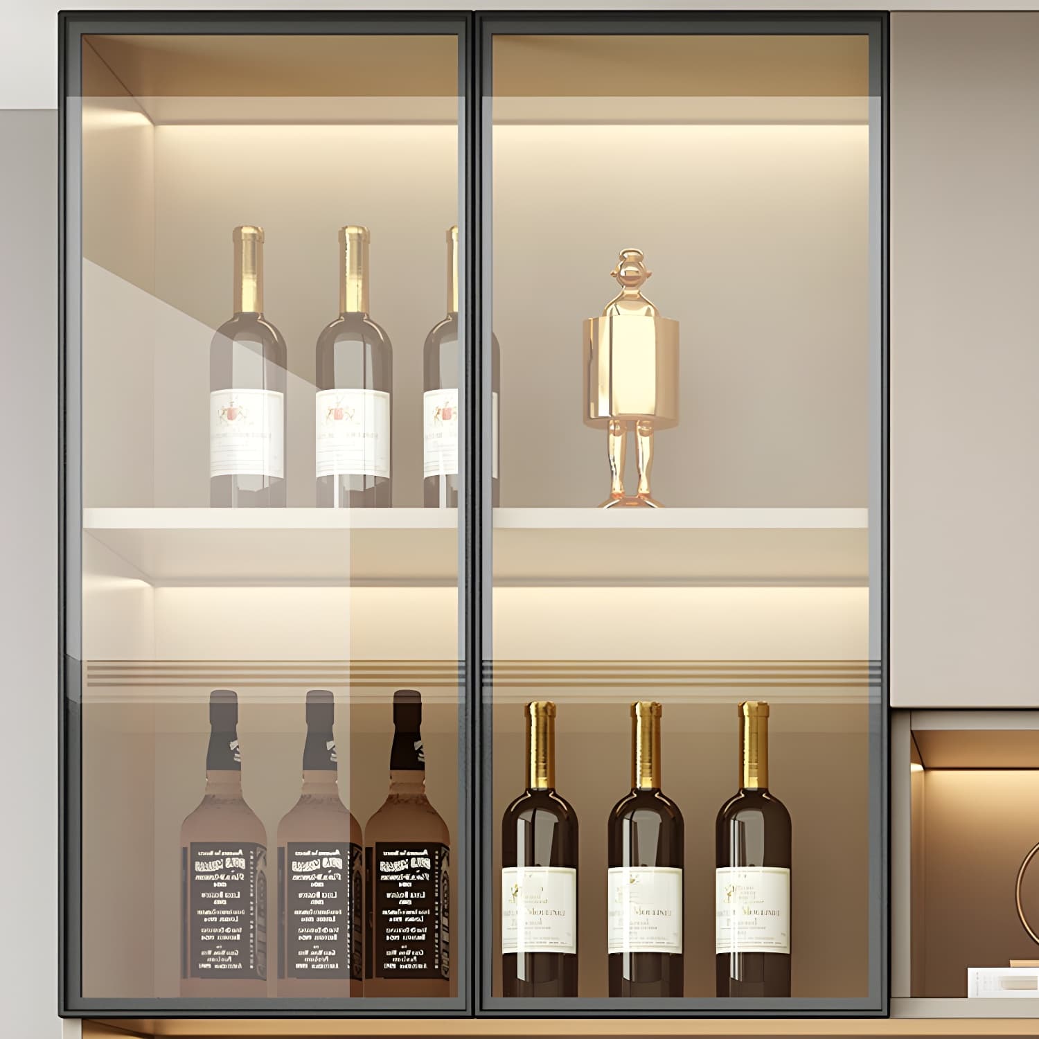 Contemporary Champagne Engineered Wood Shelves Included Sideboard with Doors thumbnail 6
