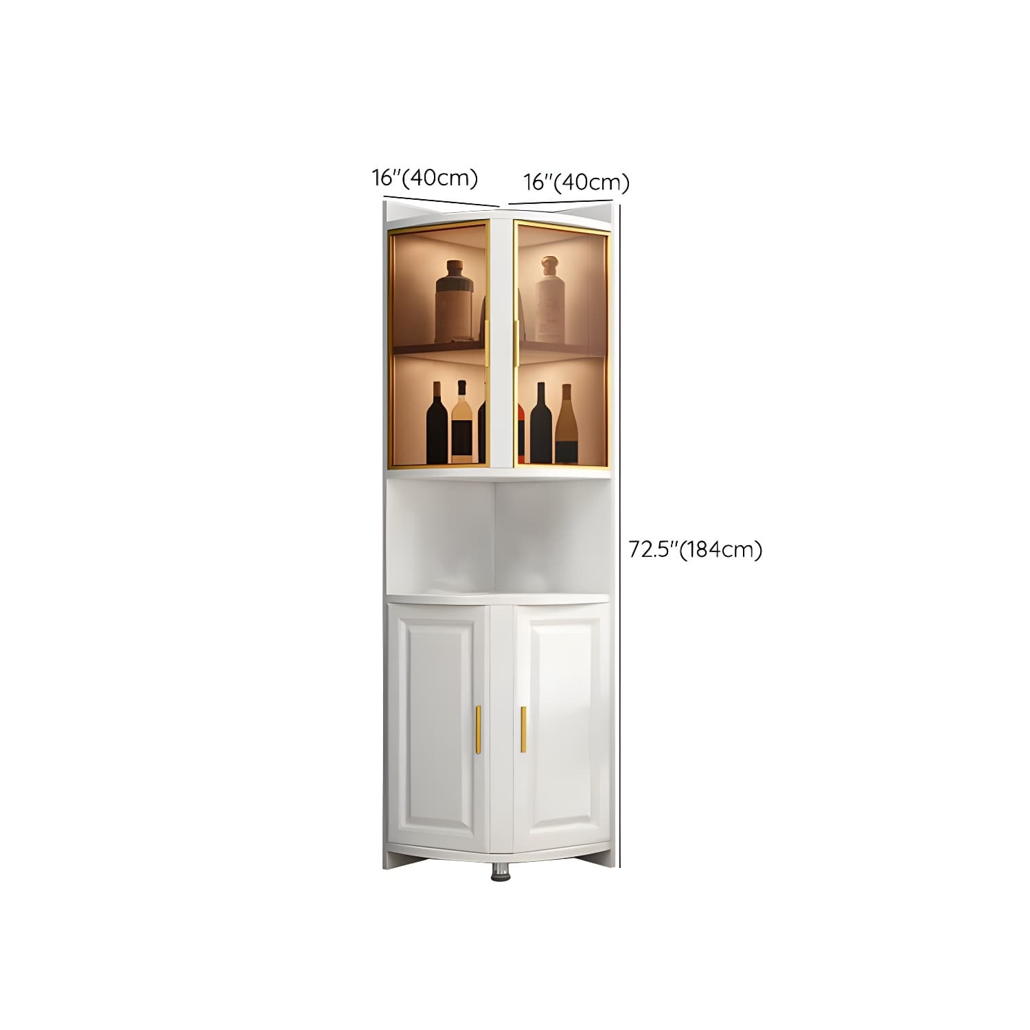 Modern White Corner Accent Cabinet with Glass Doors and 2 Interior Shelves thumbnail 10