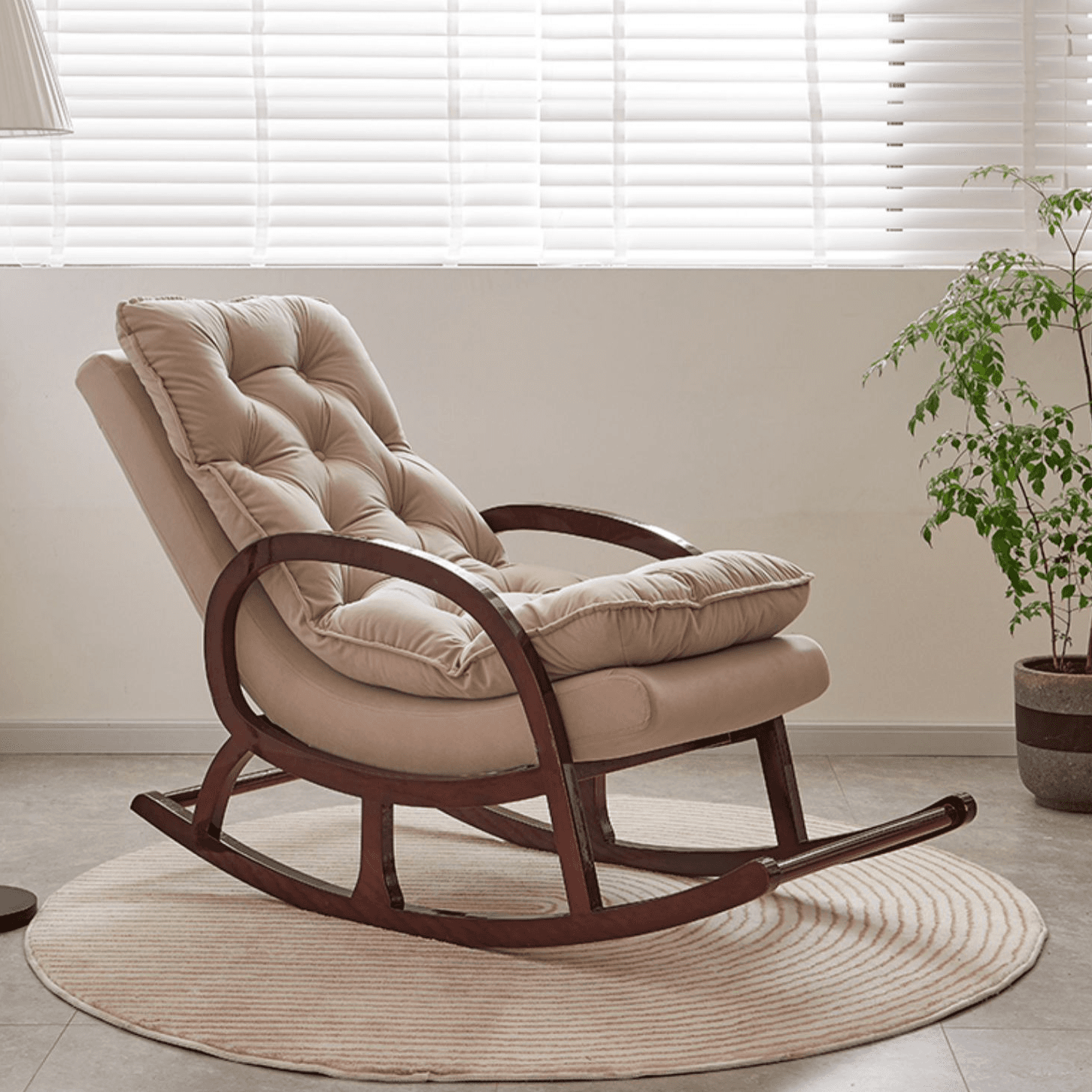 Grey/Blush/Light Green Modish Upholstered Rocking Accent Chair with Round Arm thumbnail 11