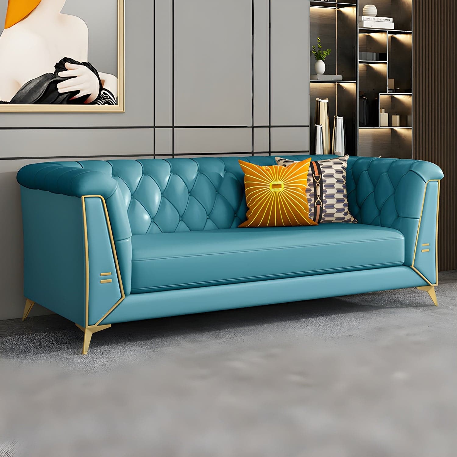 Glam Wood Frame Standard Sofa with Tuxedo Arms in Solid Color thumbnail 5