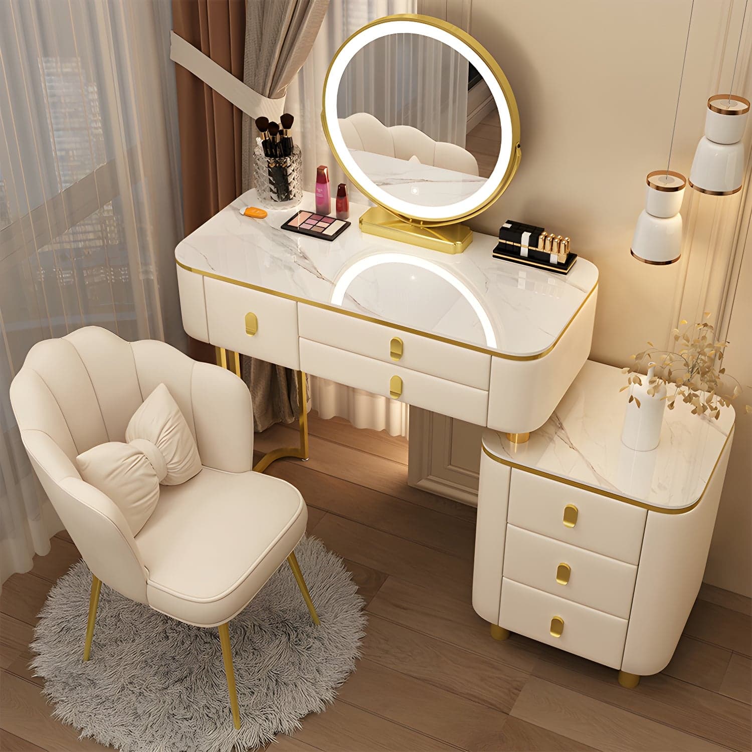 Luxurious Stone Top Vanity Dressing Table with 6 Drawers for Bedroom thumbnail 4