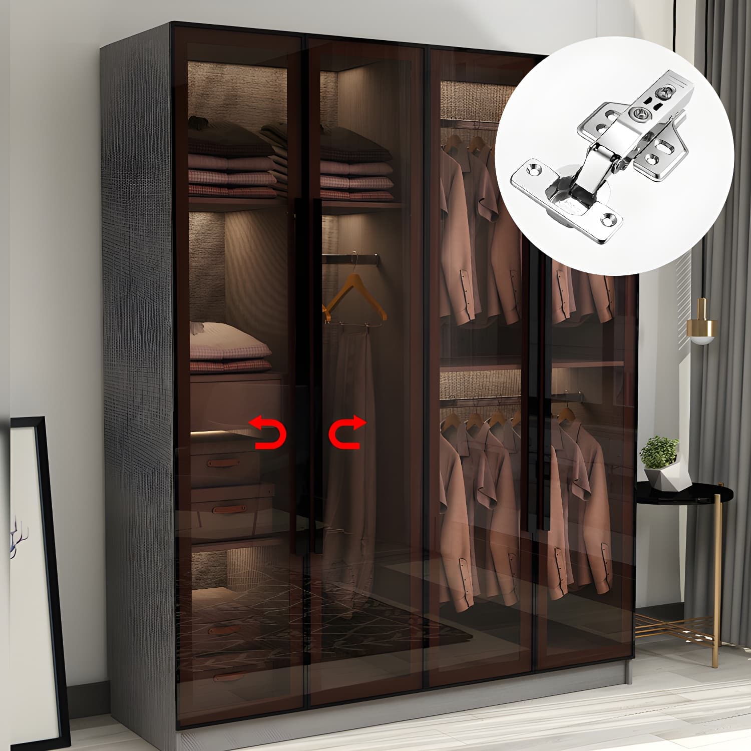 Modern Glass Hinged Doors Wardrobe Armoire Wood Frame Wardrobe with Shelves without Light thumbnail 8