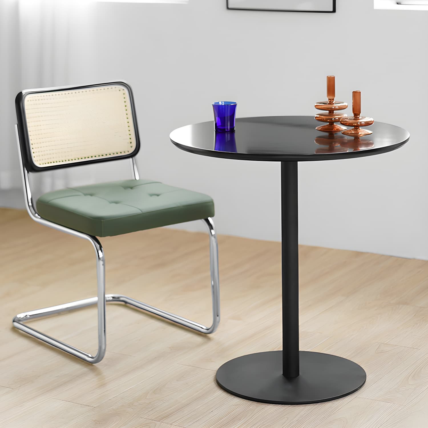 Round Tulip Base Casual Dining Table Four-Color Fixed Table with Solid Wood thumbnail 21