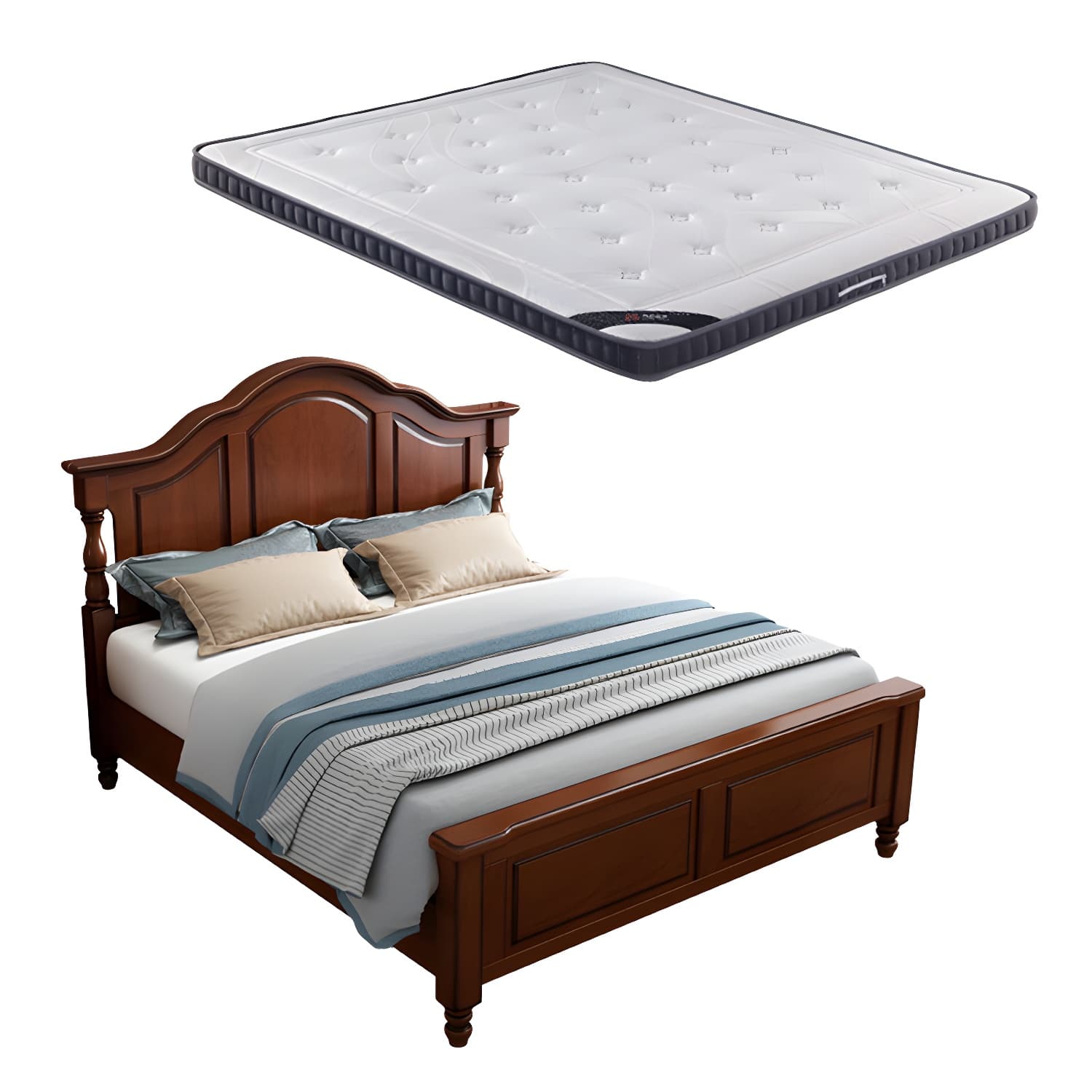 Contemporary Brown Bed Frame Solid Wood Bed with Arched Headboard thumbnail 12
