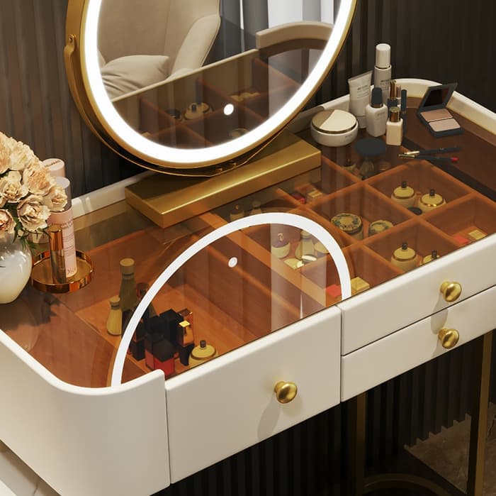 Contemporary Slate Countertop Adjustable Makeup Vanity with Drawers for Bedroom thumbnail 10