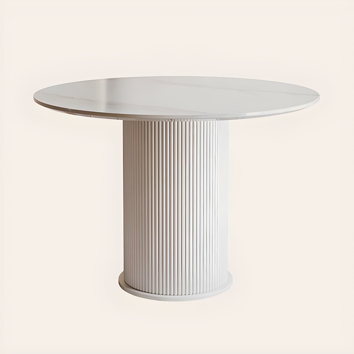 Round White Stone Modern Dining Table with White Steel Pedestal Base Standard Height thumbnail 1